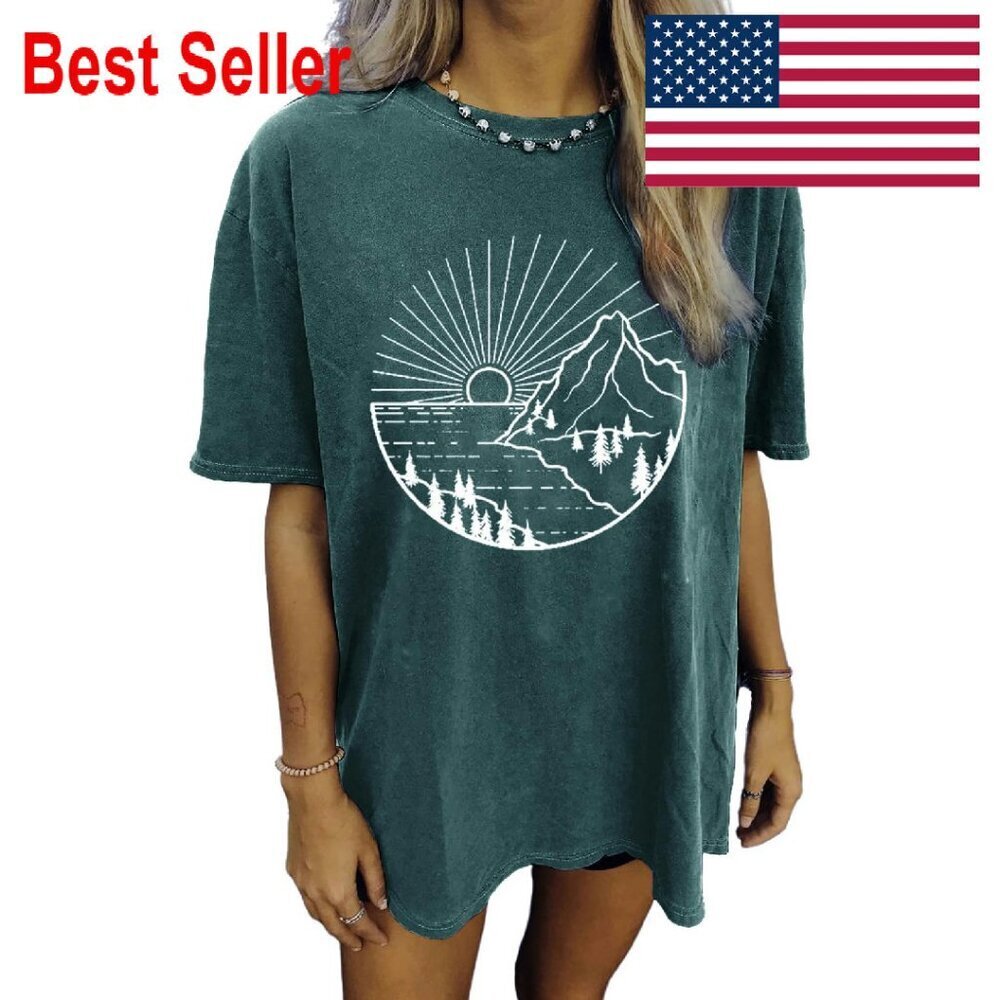Oversized Graphic Tee Boho Wildflower Crewneck Casual Loose Fit T-Shirt